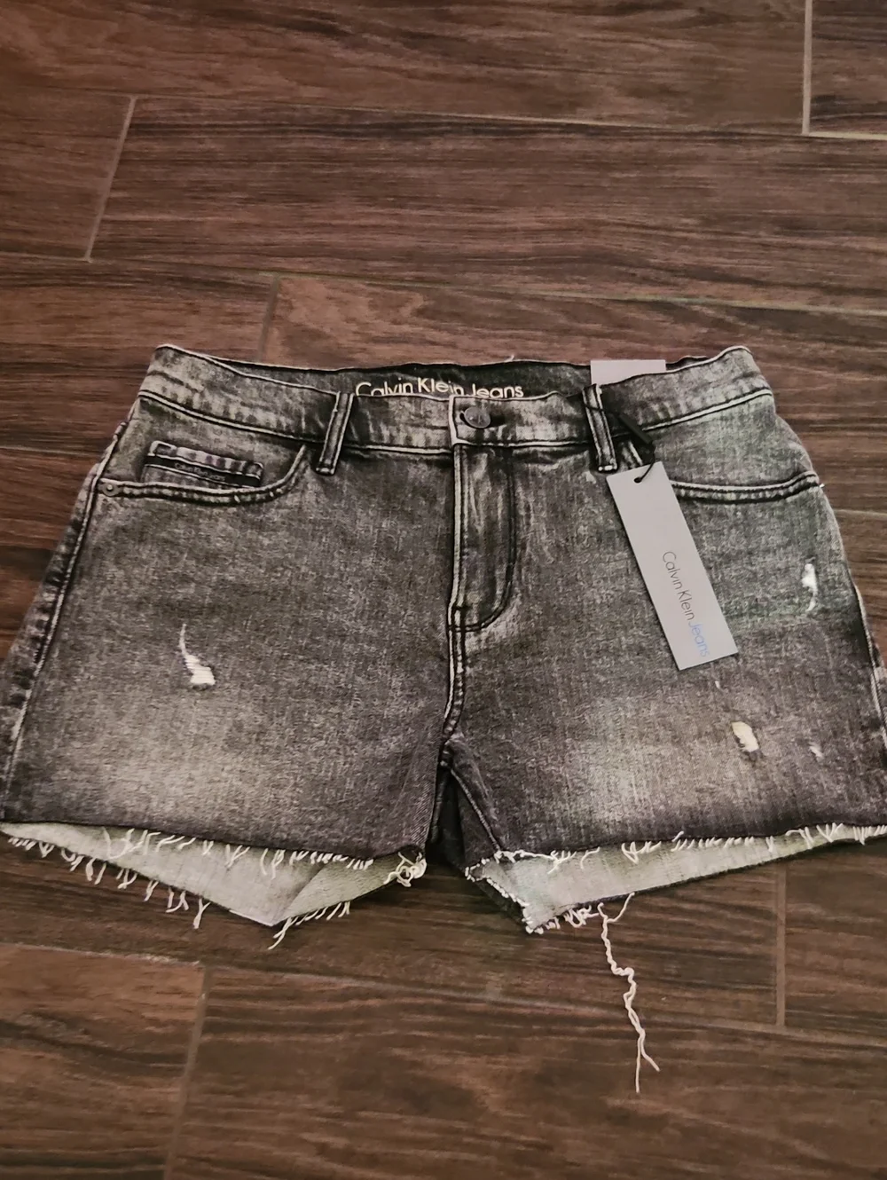 Calvin Klein Jeans Women's Black Acid Wash Distressed Denim Shorts
